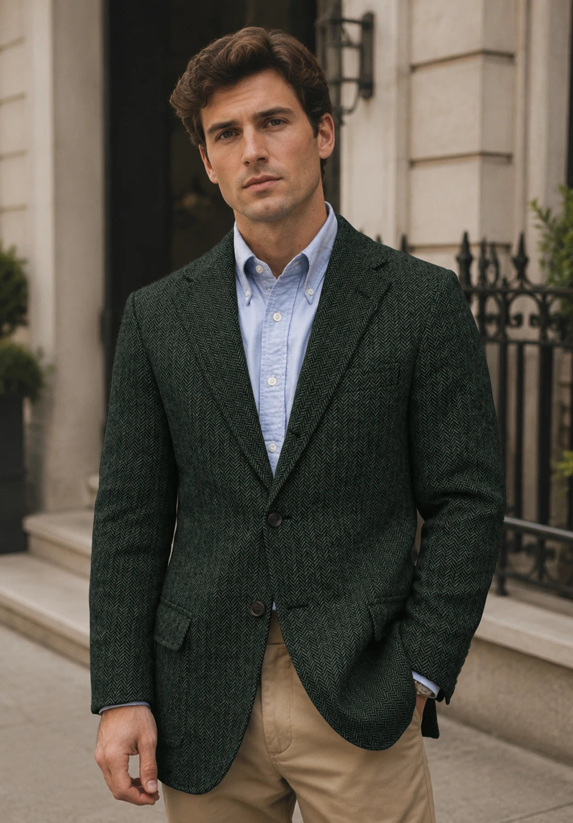Men's dark green herringbone jacket