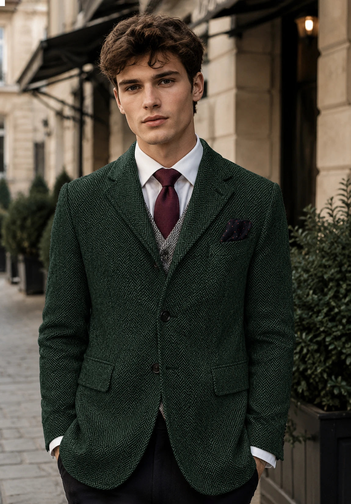 Men's dark green herringbone jacket