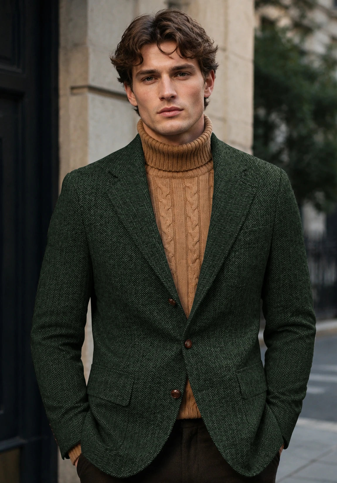 Men's dark green herringbone jacket