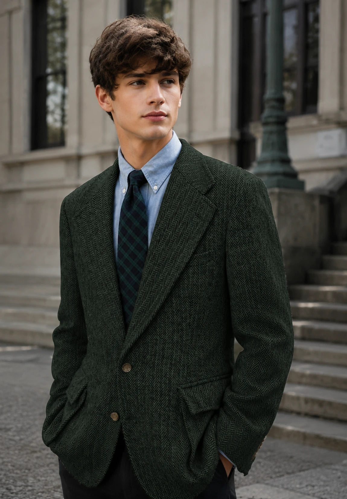 Men's dark green herringbone jacket