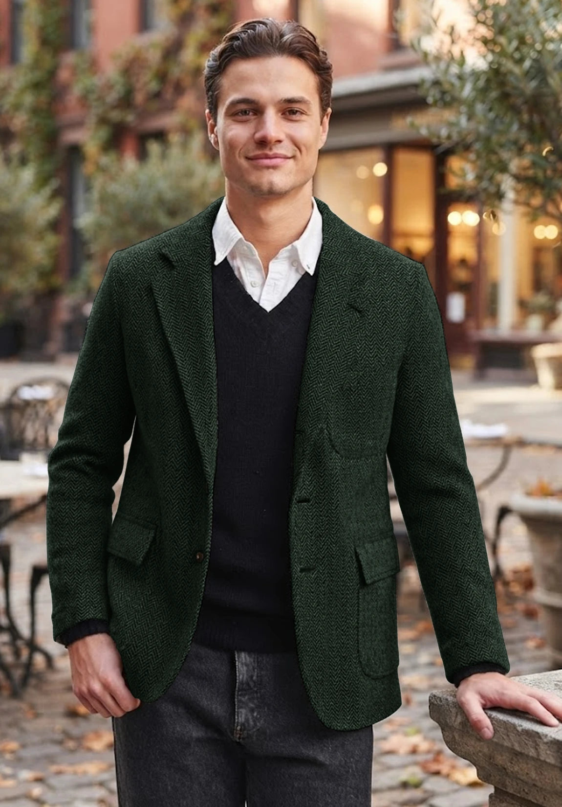 Men's dark green herringbone jacket