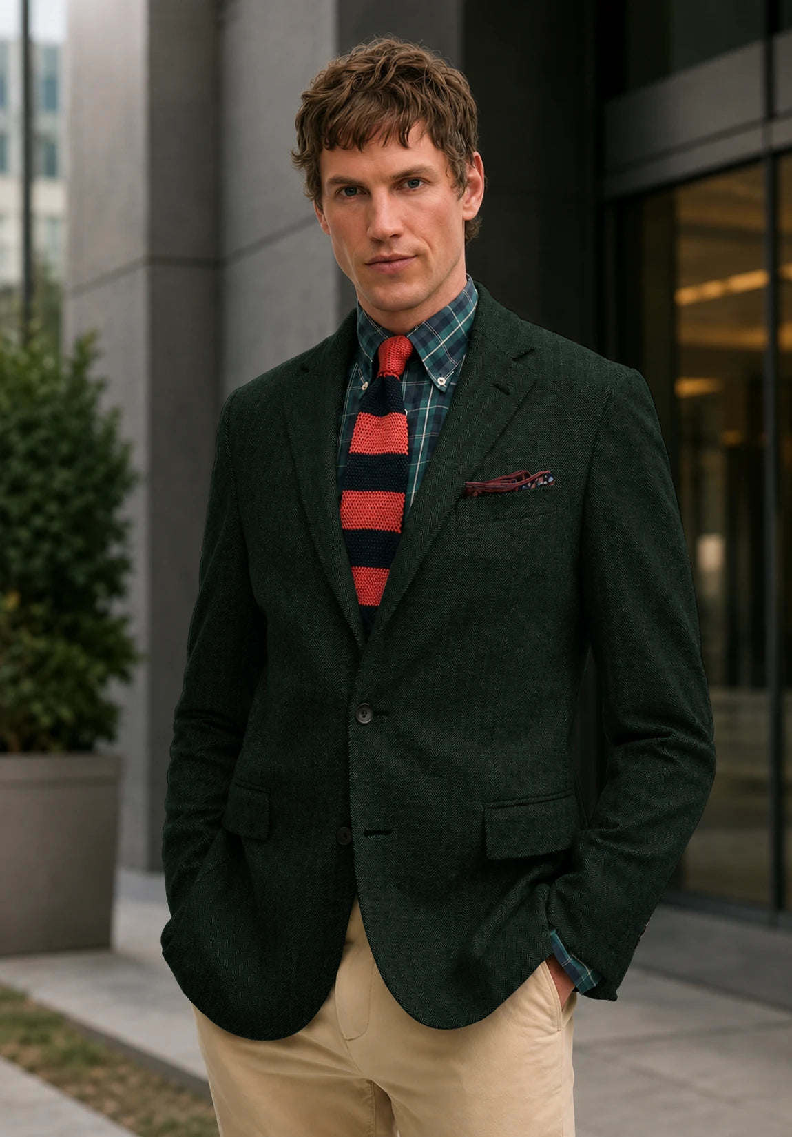 Men's dark green herringbone jacket