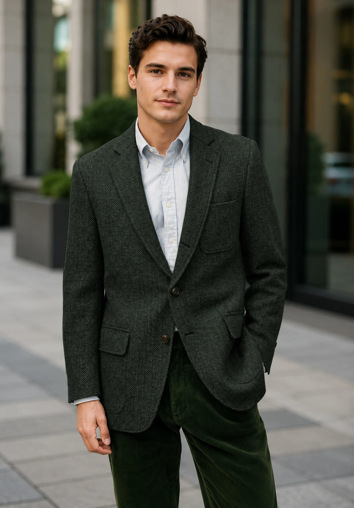 Men's dark green herringbone jacket