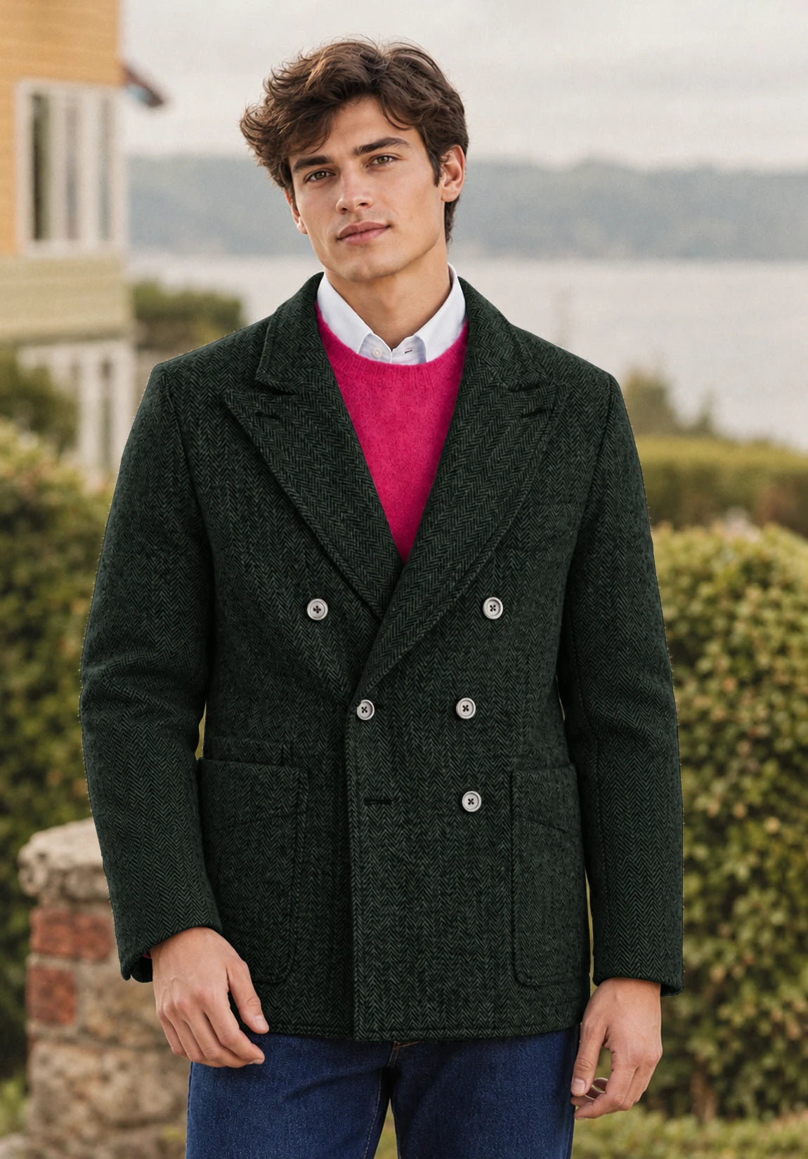 Men's dark green herringbone jacket