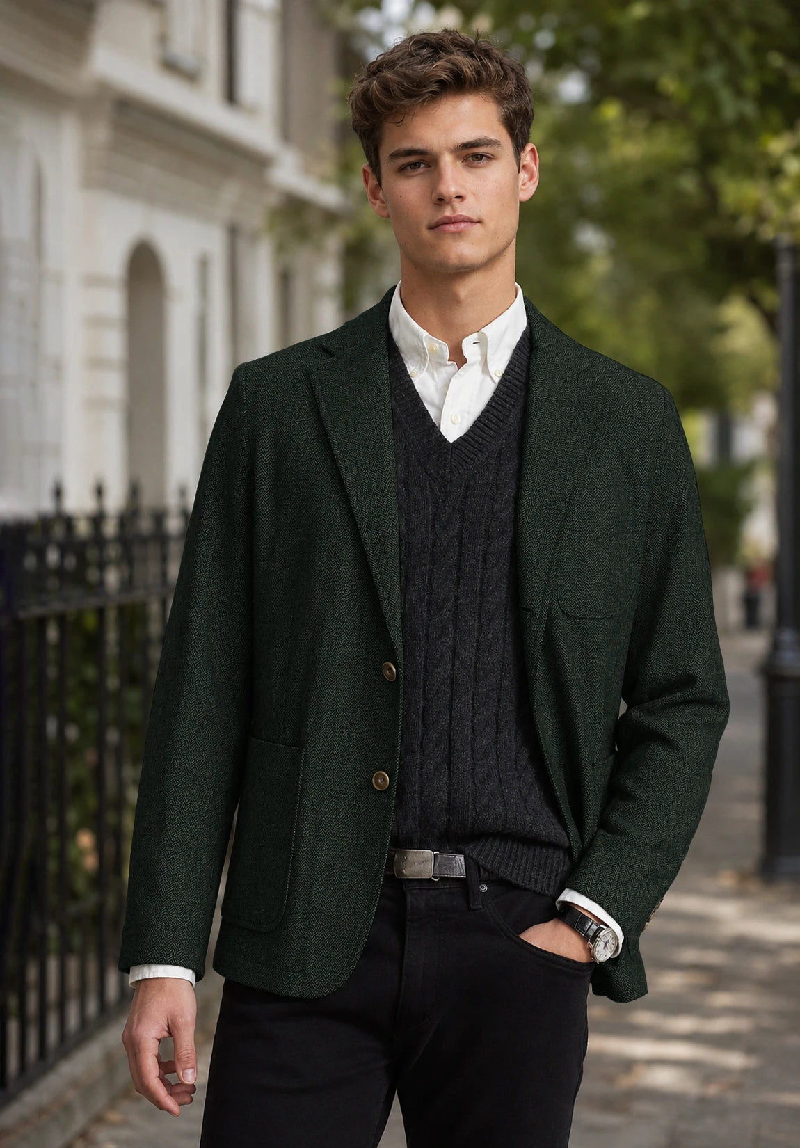 Men's dark green herringbone jacket