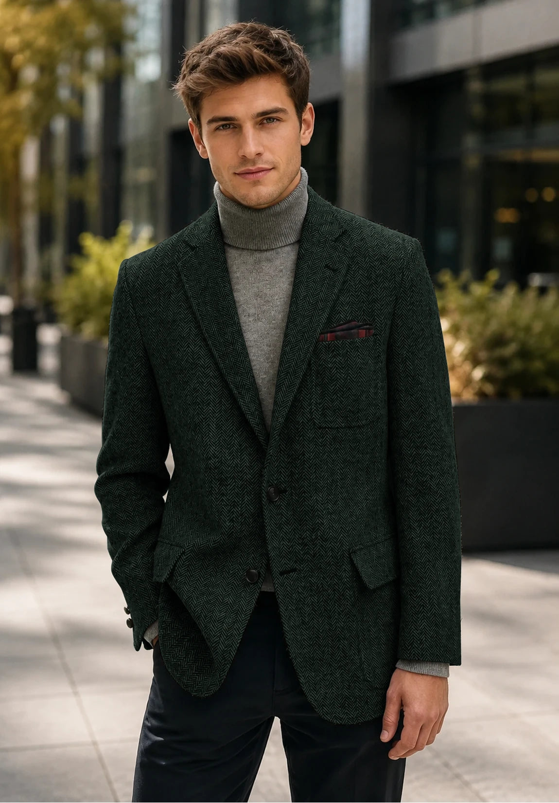 Men's dark green herringbone jacket
