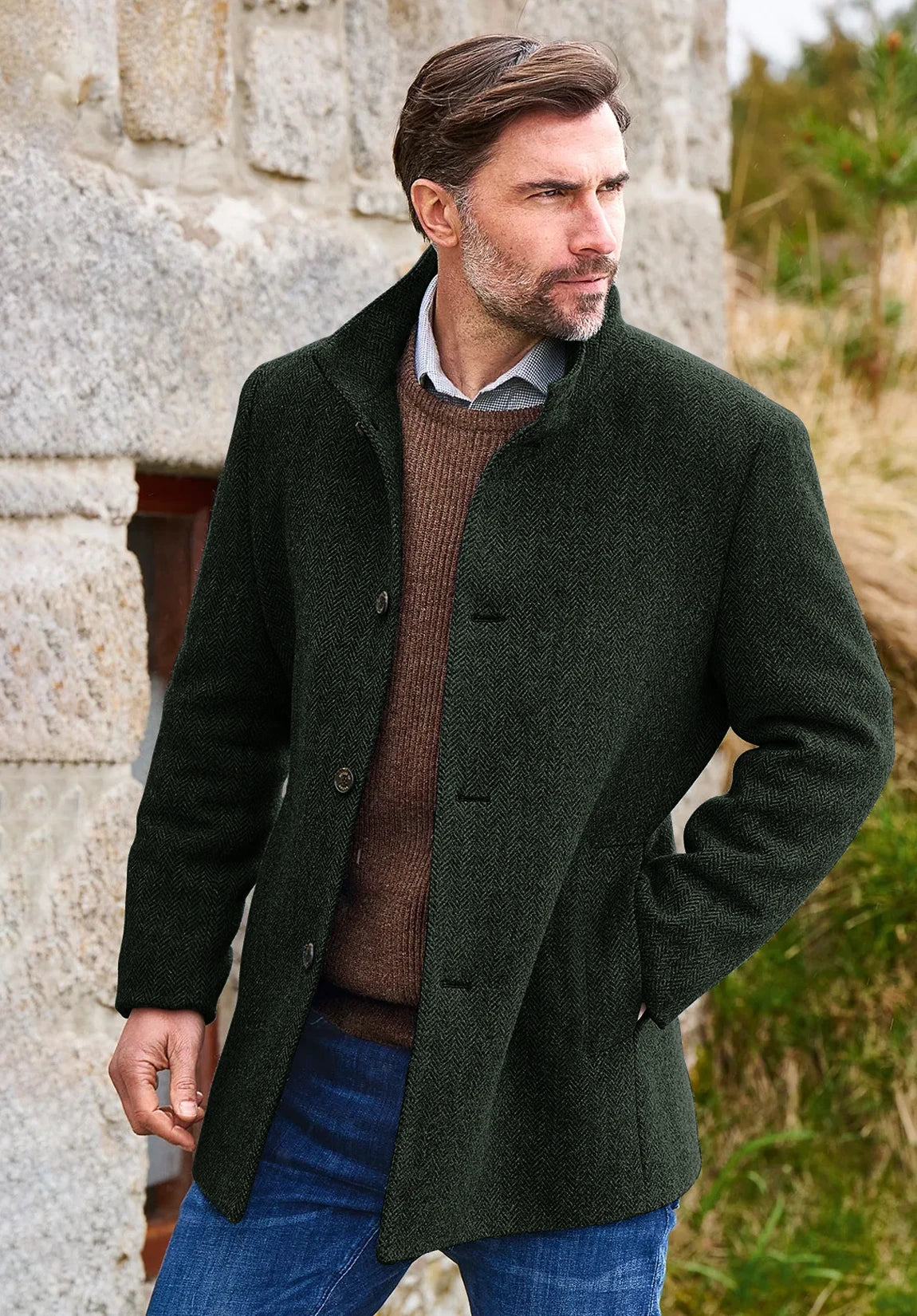 Men's dark green herringbone jacket