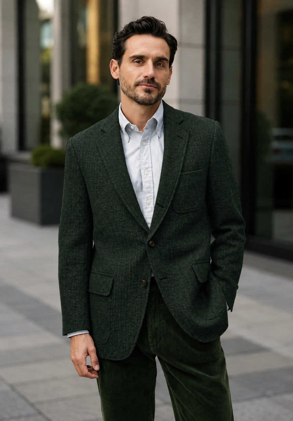 Men's dark green herringbone jacket