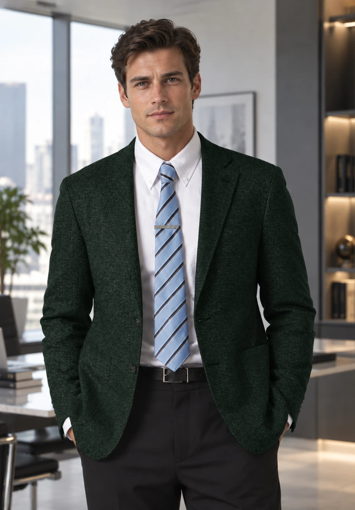 Men's dark green herringbone jacket