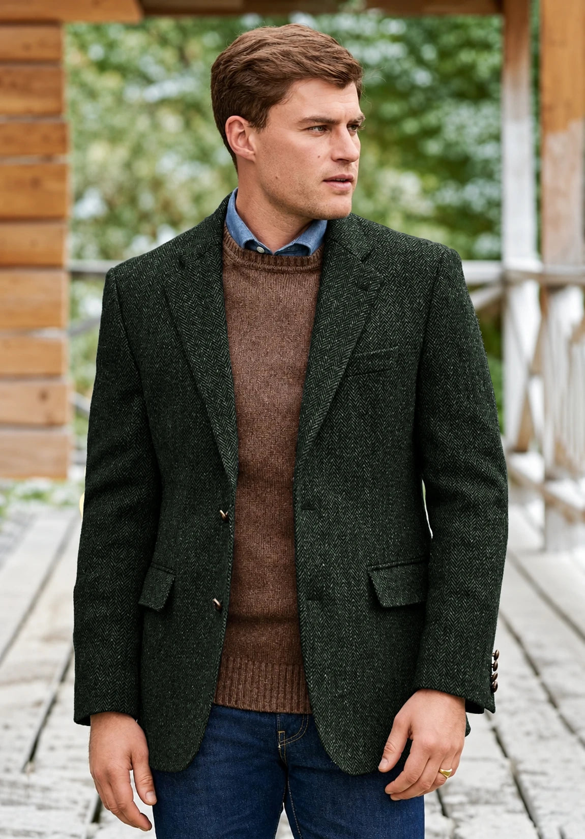 Men's dark green herringbone jacket