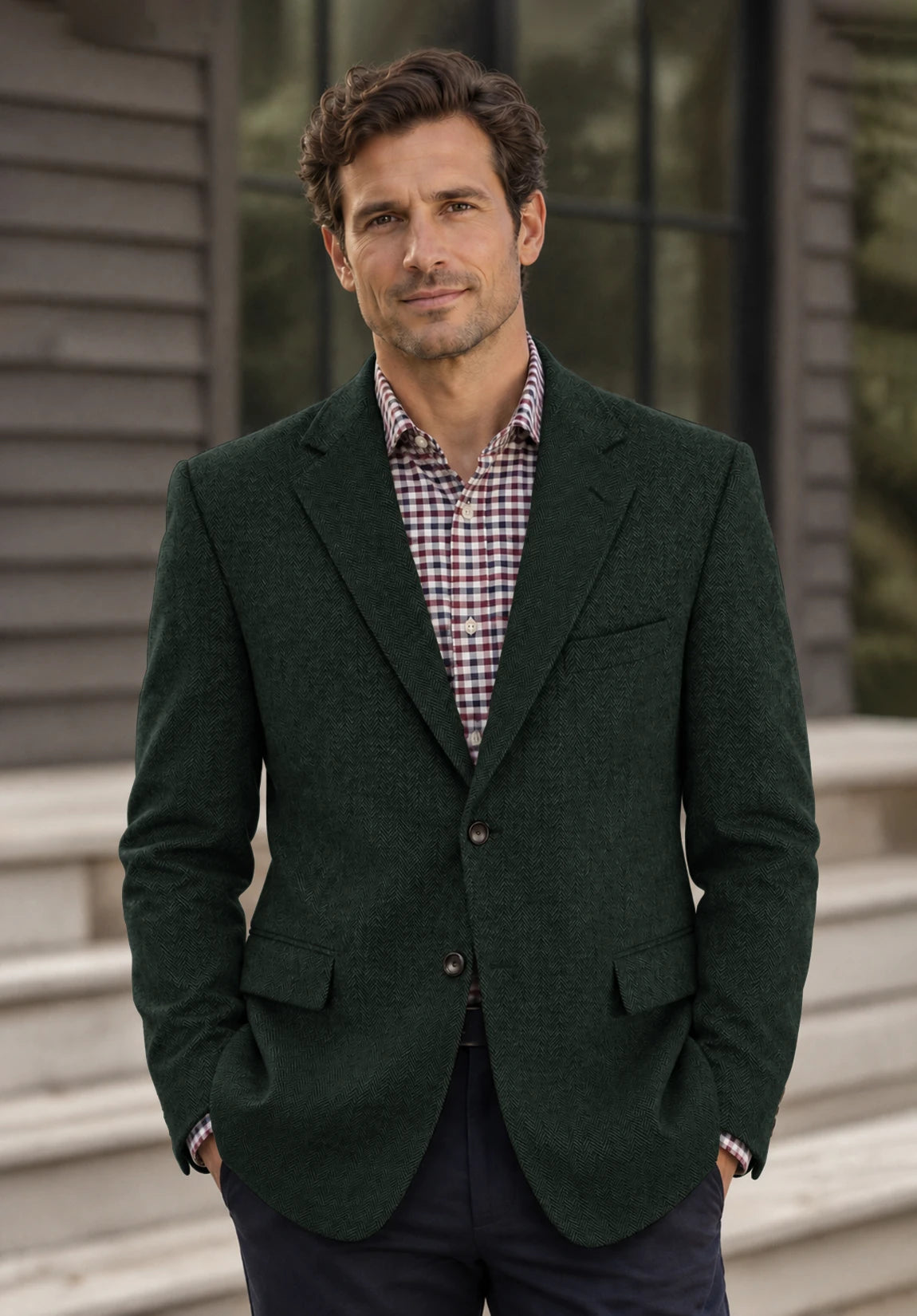 Men's dark green herringbone jacket