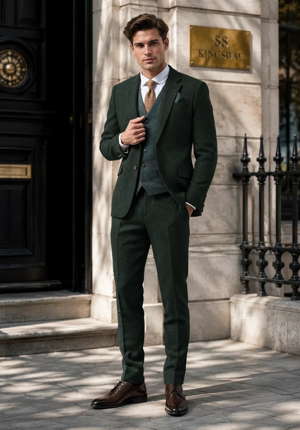 Men's Slim Fit Premium Herringbone 2 Piece Suit for Office