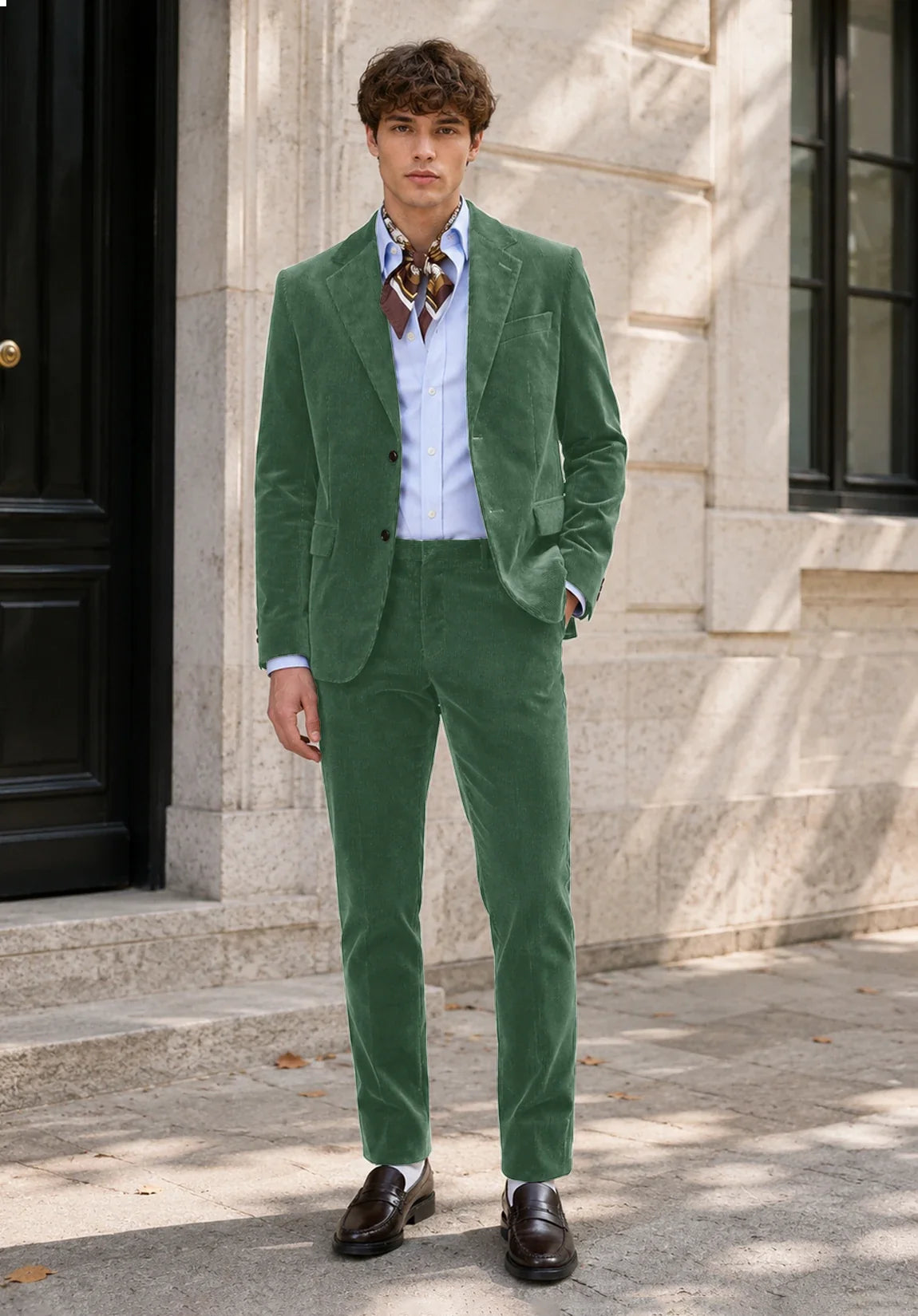 Men's Slim Fit Premium Corduroy 2 Piece Suit for Formal Events
