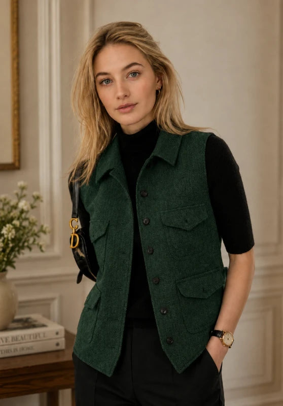Women's green tweed vest 