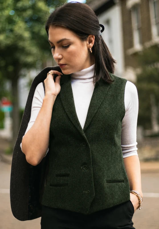 Women's green tweed vest 