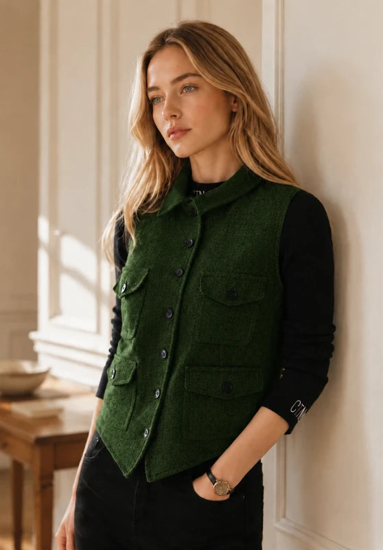 Women's green tweed vest