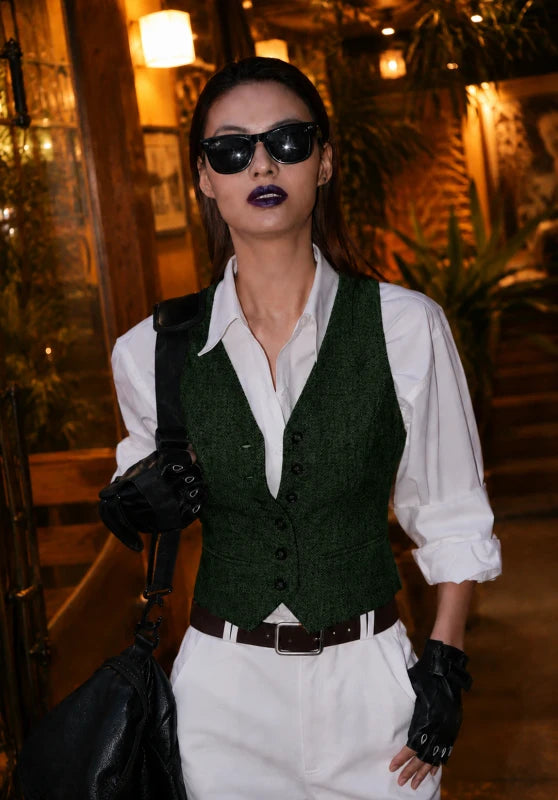 Women's green tweed vest 
