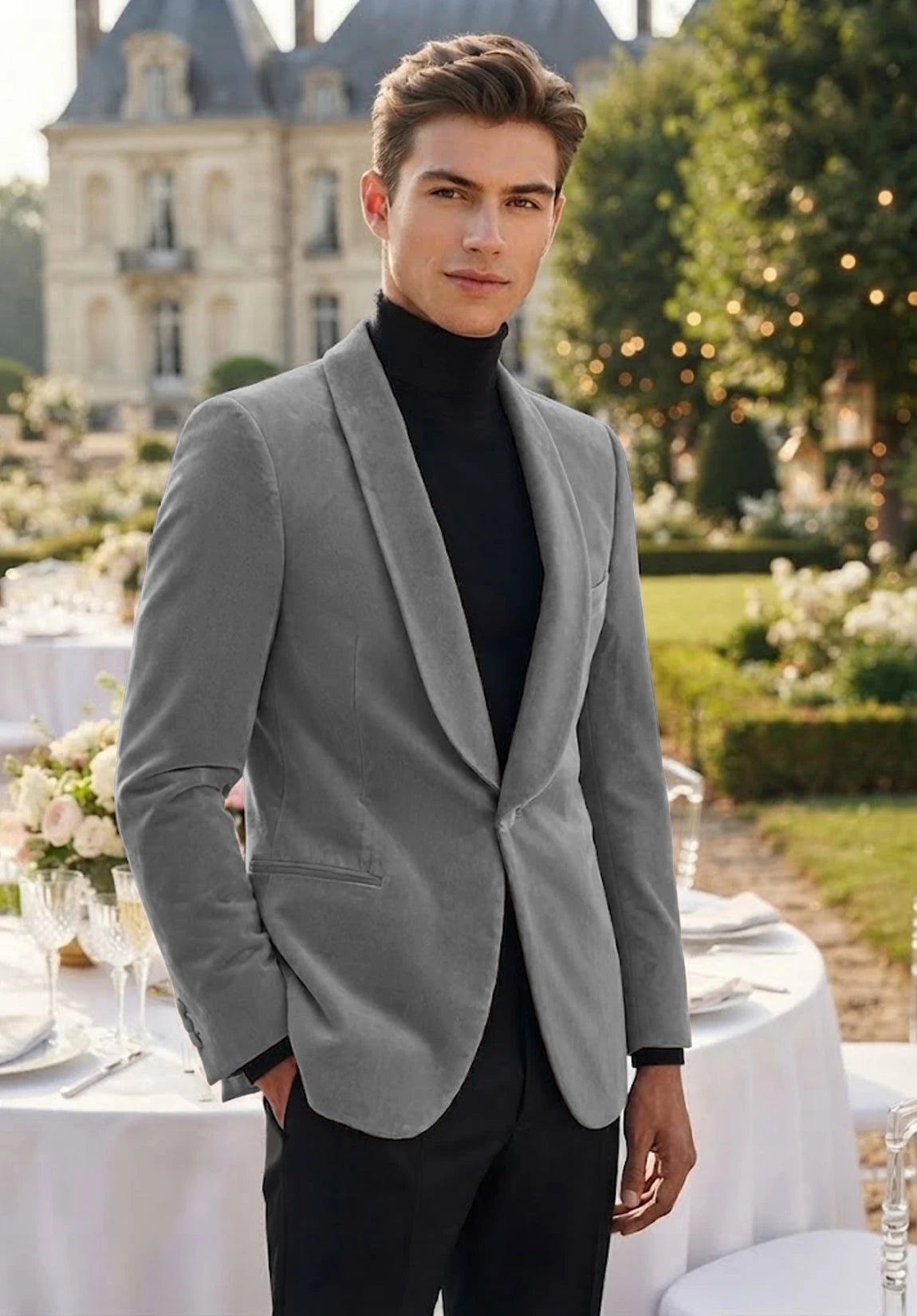 Men's grey velvet jacket