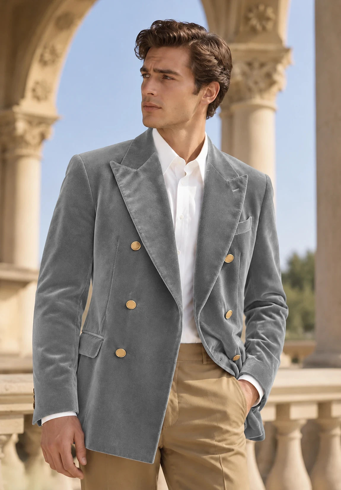 Men's grey velvet jacket