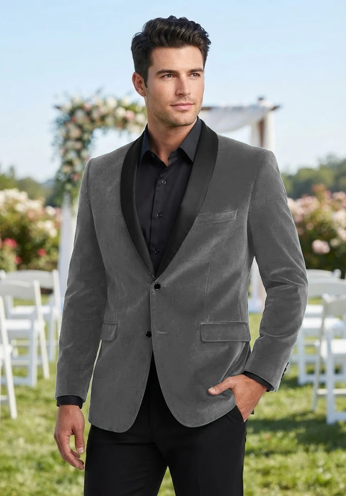 Men's grey velvet jacket