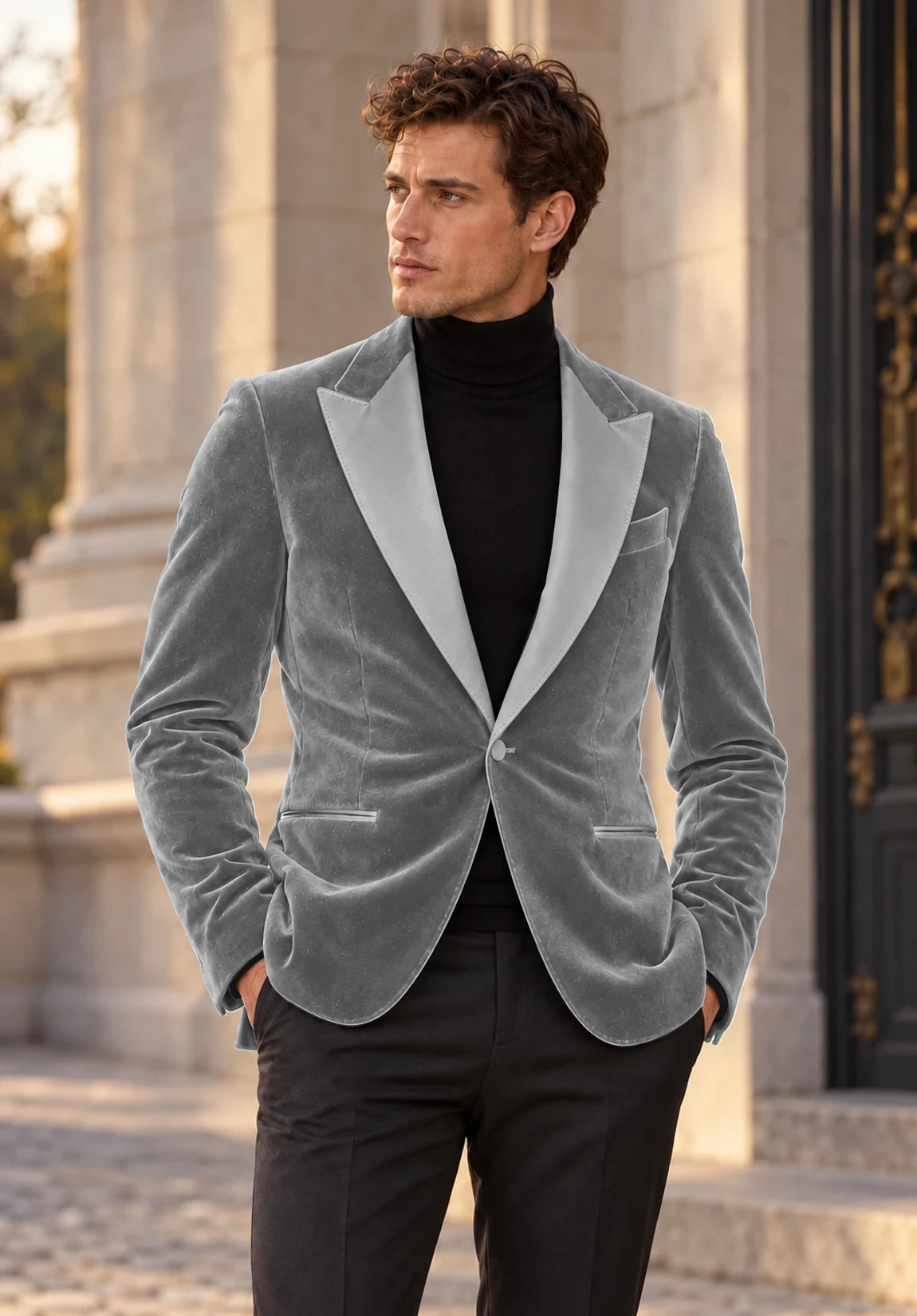 Men's grey velvet jacket