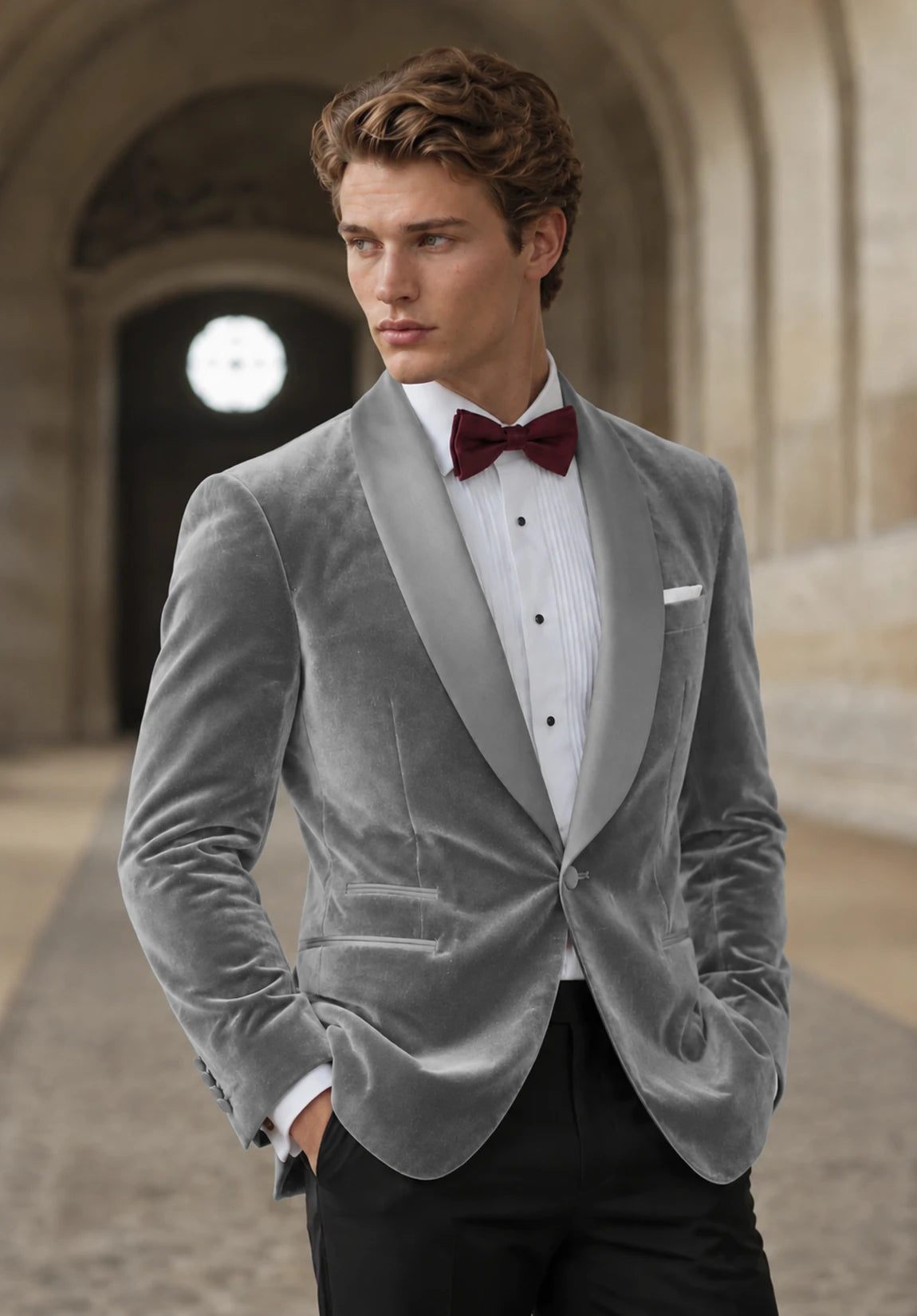Men's grey velvet jacket