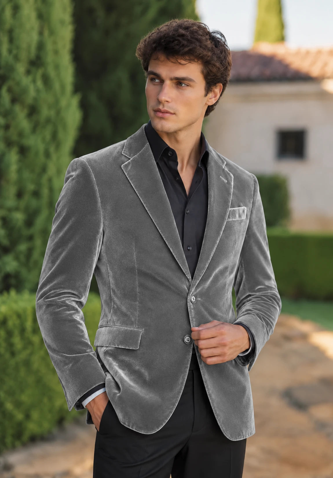 Men's grey velvet jacket