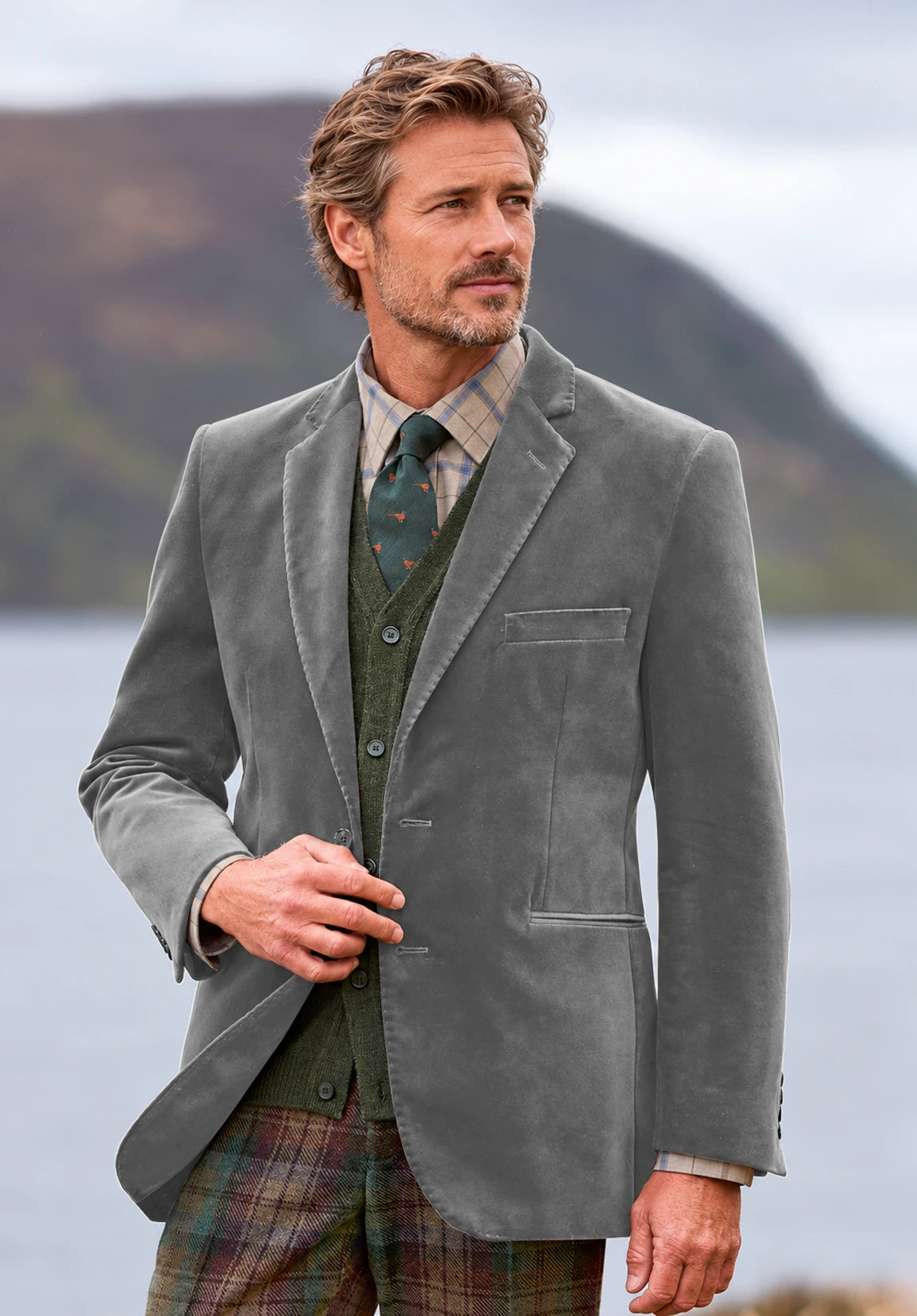 Men's grey velvet jacket
