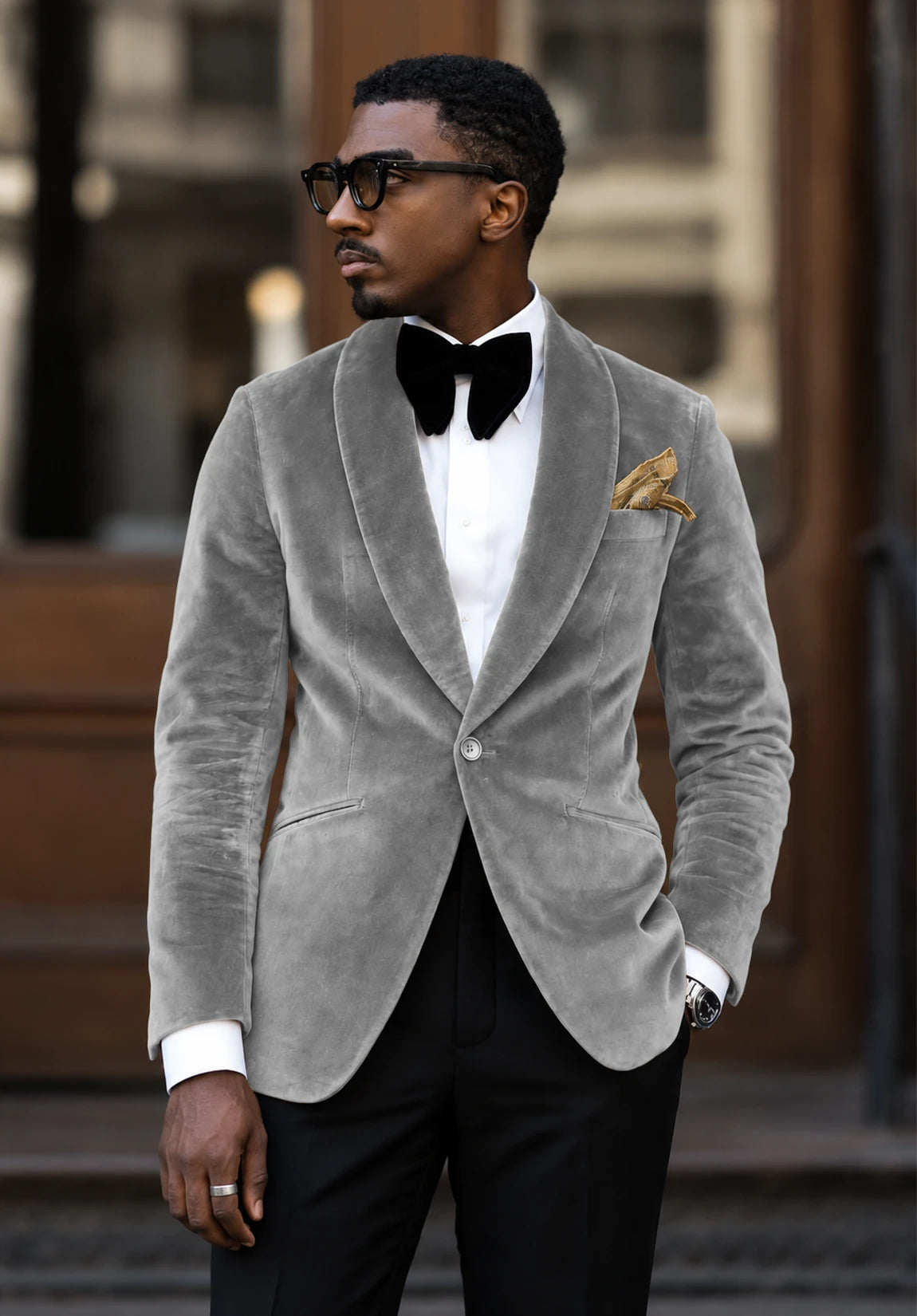 Men's grey velvet jacket
