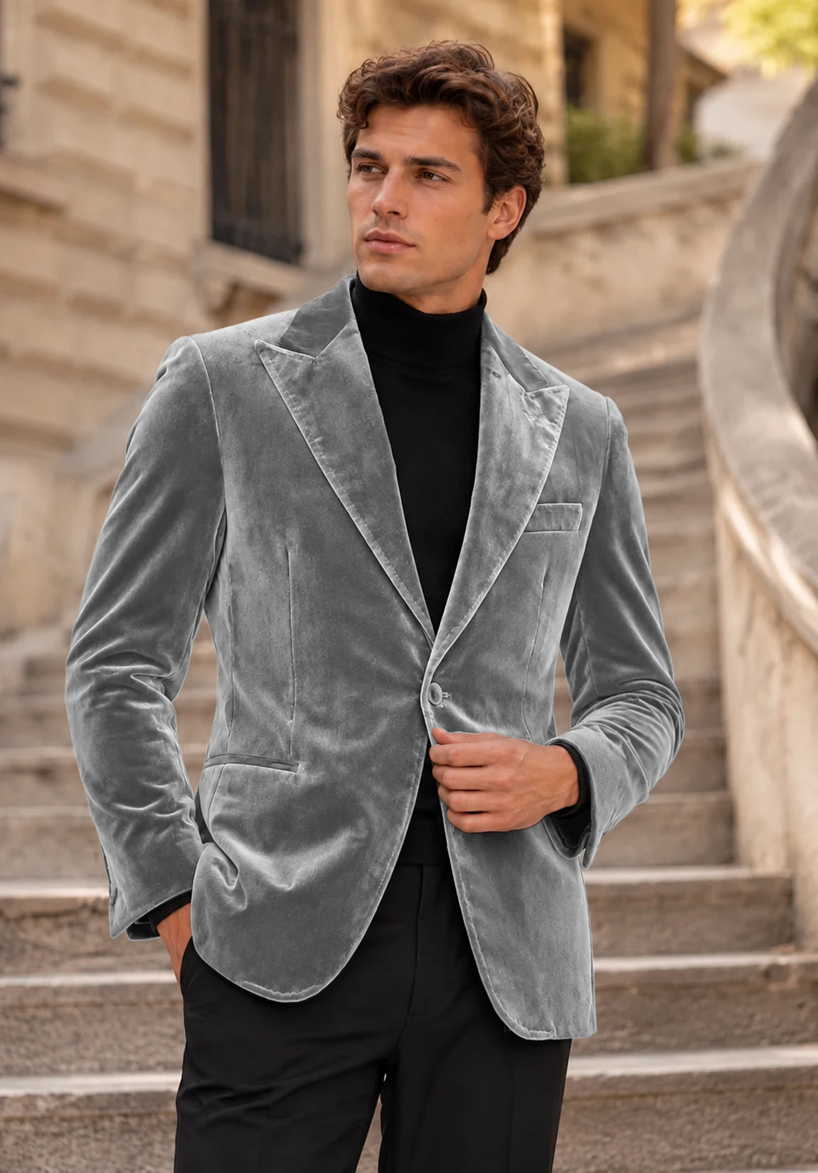 Men's grey velvet jacket