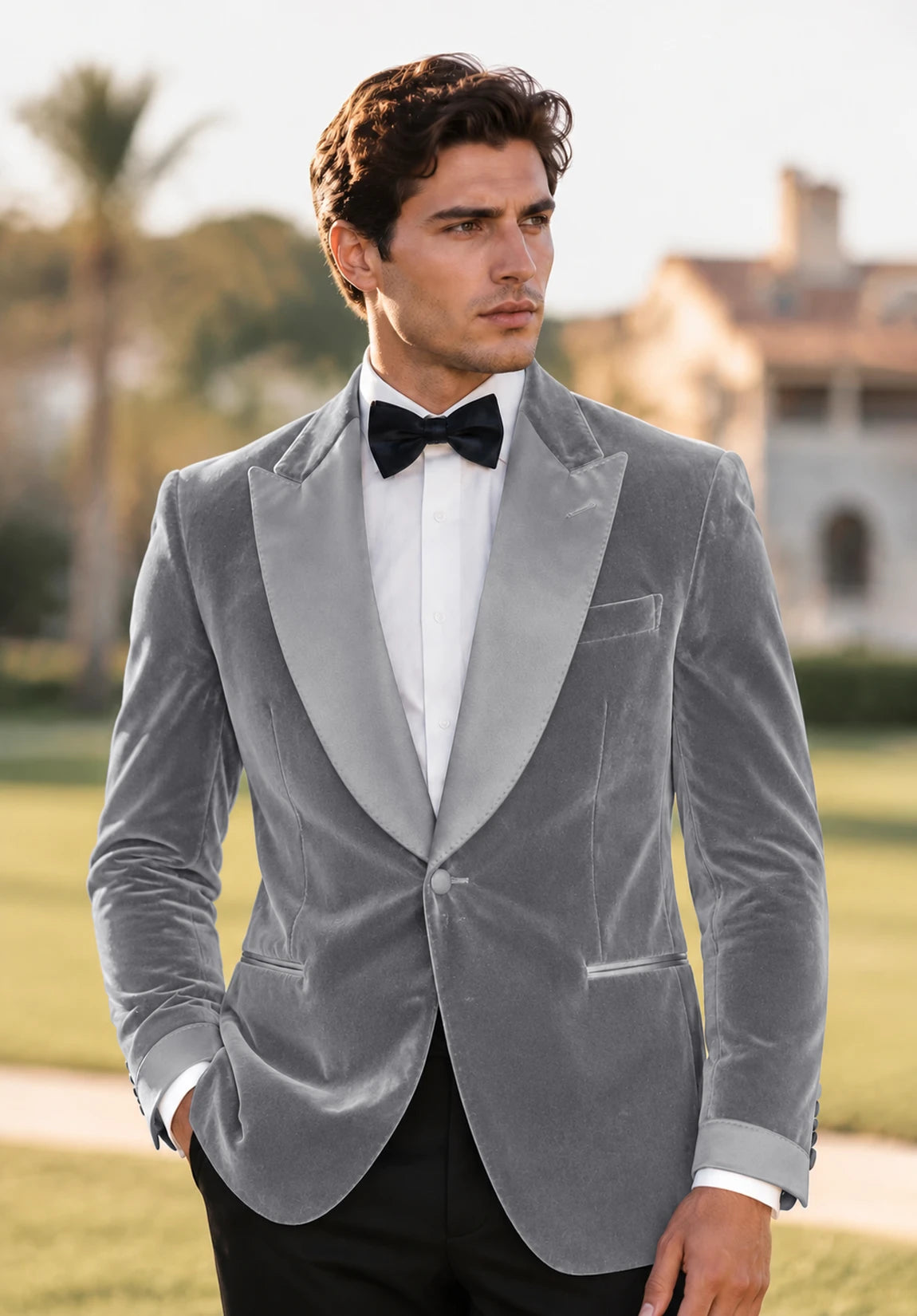 Men's grey velvet jacket