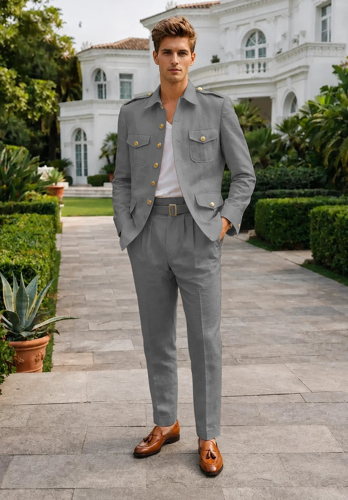 Men's Modern Fit Linen Blend 2 Piece Suit for Ceremonies