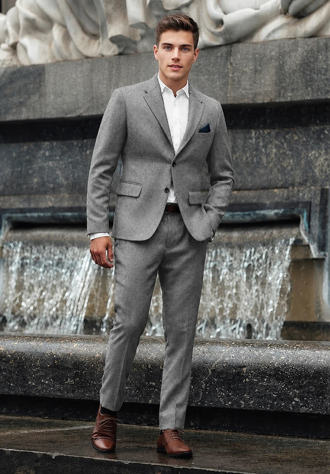 Men's Regular Fit Premium Herringbone 2 Piece Suit for Office
