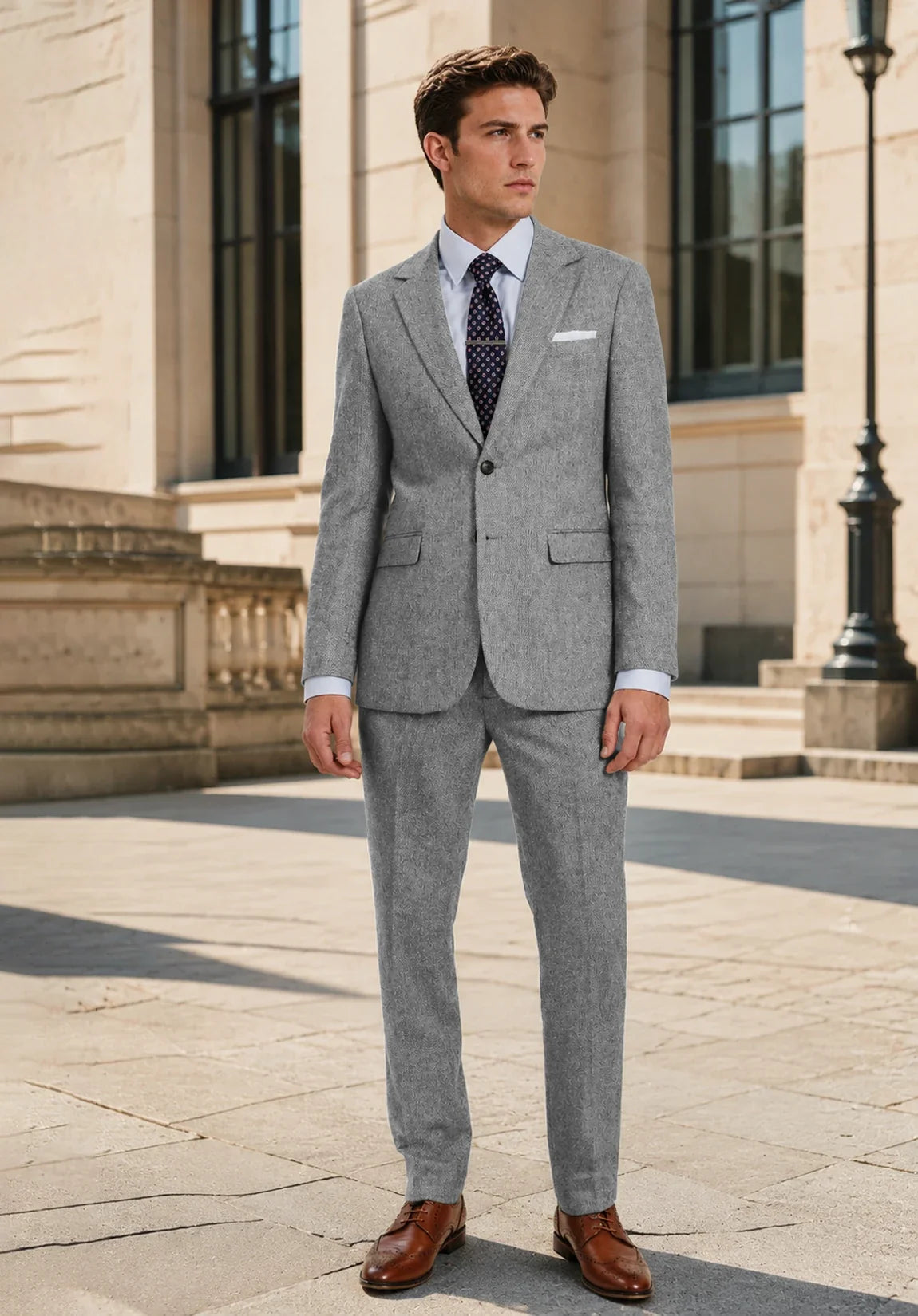 Men's Slim Fit Premium Herringbone 2 Piece Suit for Business