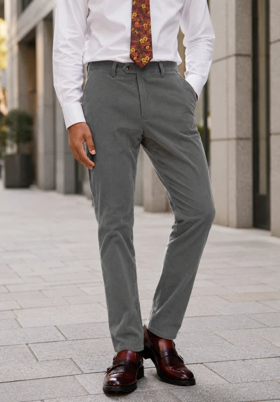 Men's grey corduroy suit pants