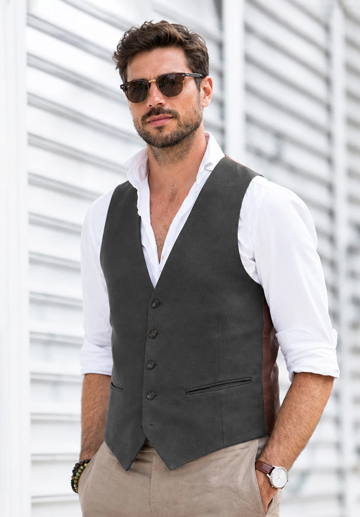 Men's dark gray suede vest