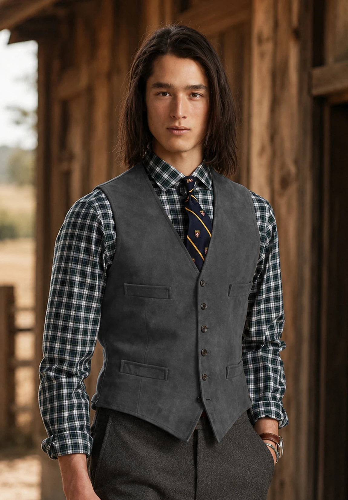 Men's dark gray suede vest