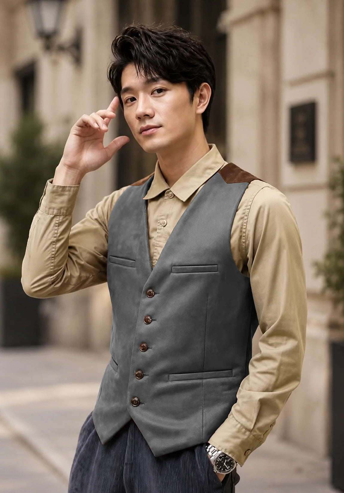 Men's dark gray suede vest