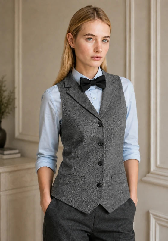 Women's gray tweed vest 