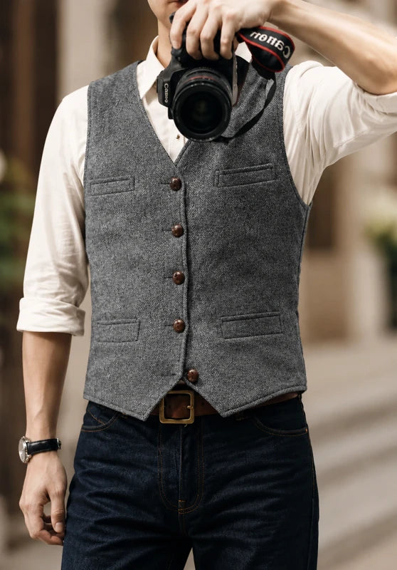 Men's gray tweed vest  