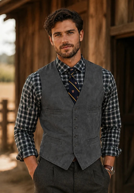 Men's dark gray suede vest 