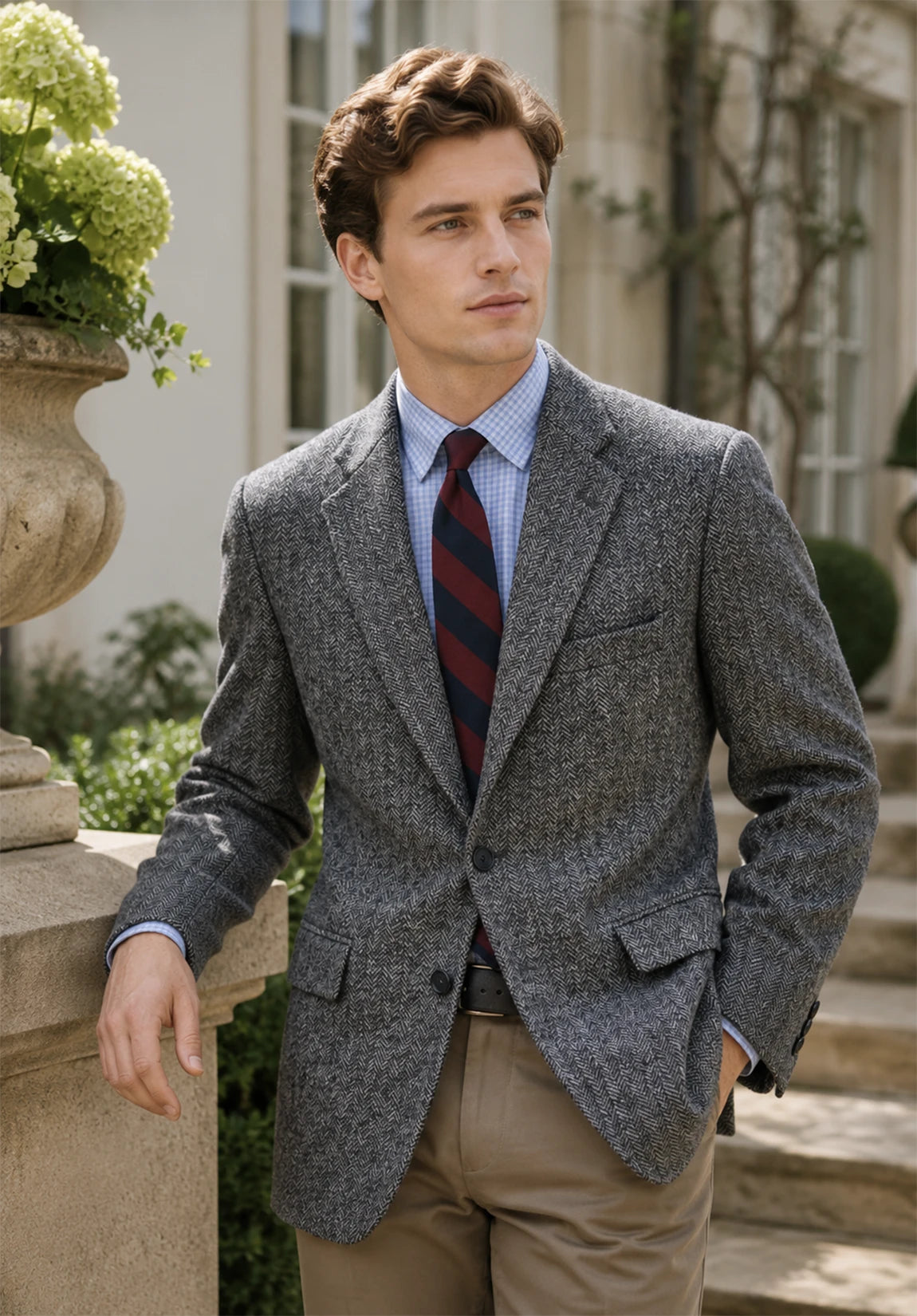Men's gray herringbone jacket