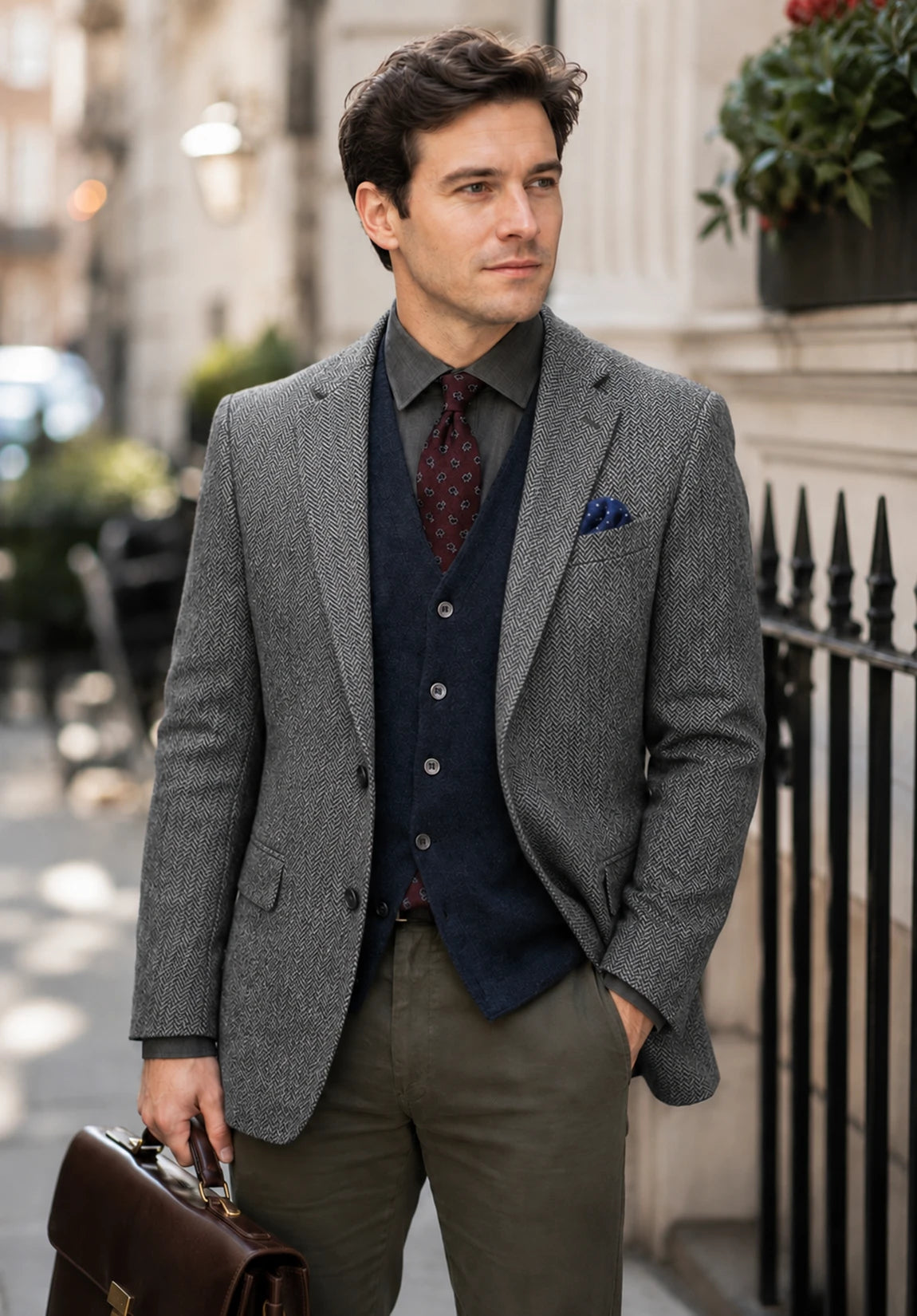 Men's gray herringbone jacket