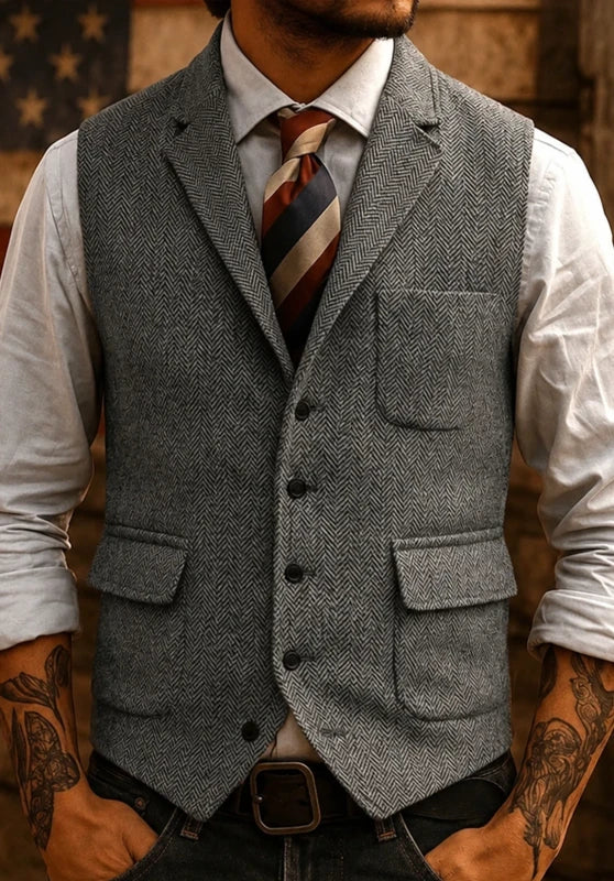 Men's gray tweed vest