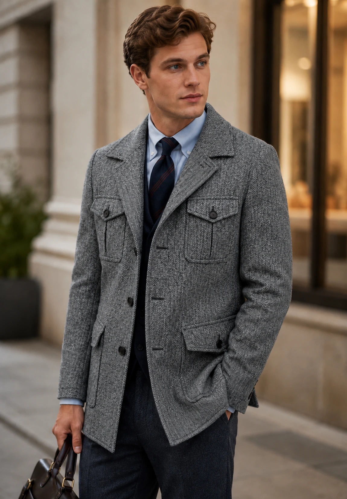 Men's gray herringbone jacket