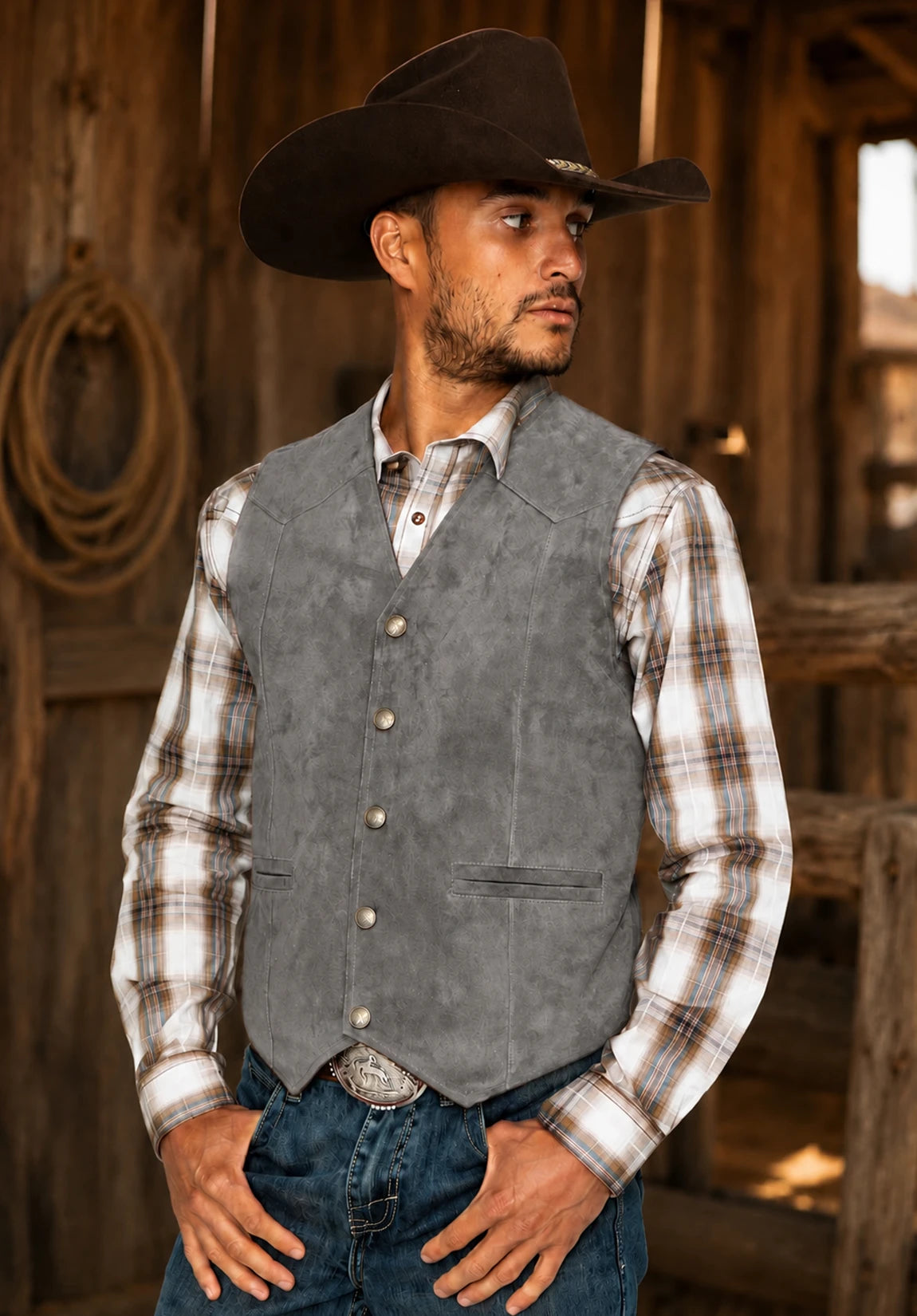 Men's Suit Vest Grey Suede Front Styled Look