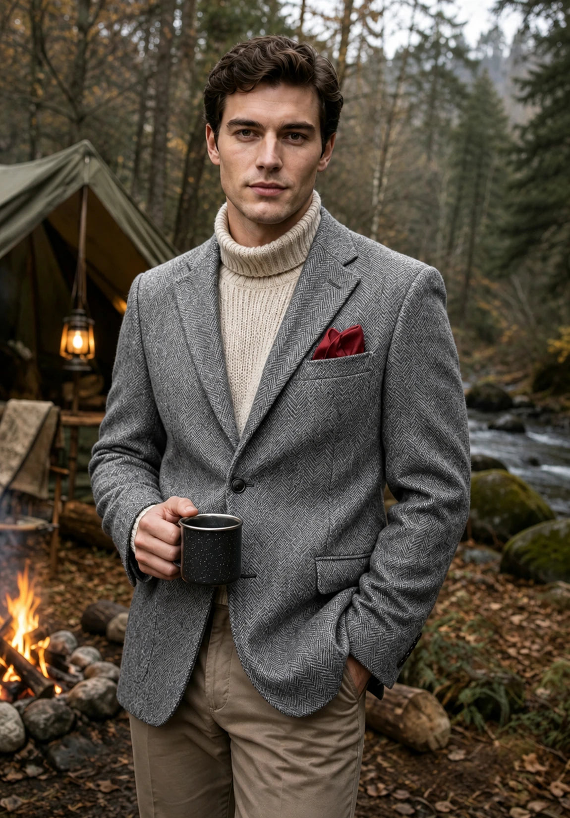 Men's gray herringbone jacket