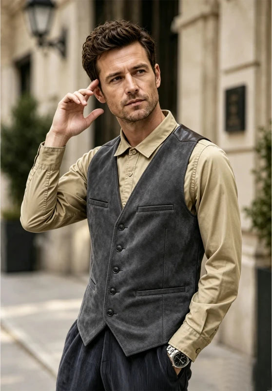 Men's dark gray suede vest 