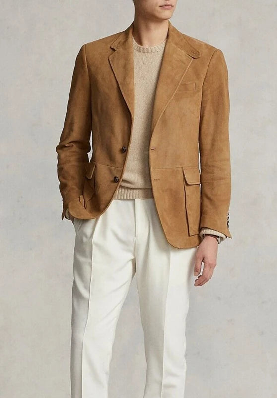 men's suede blazer in khaki
