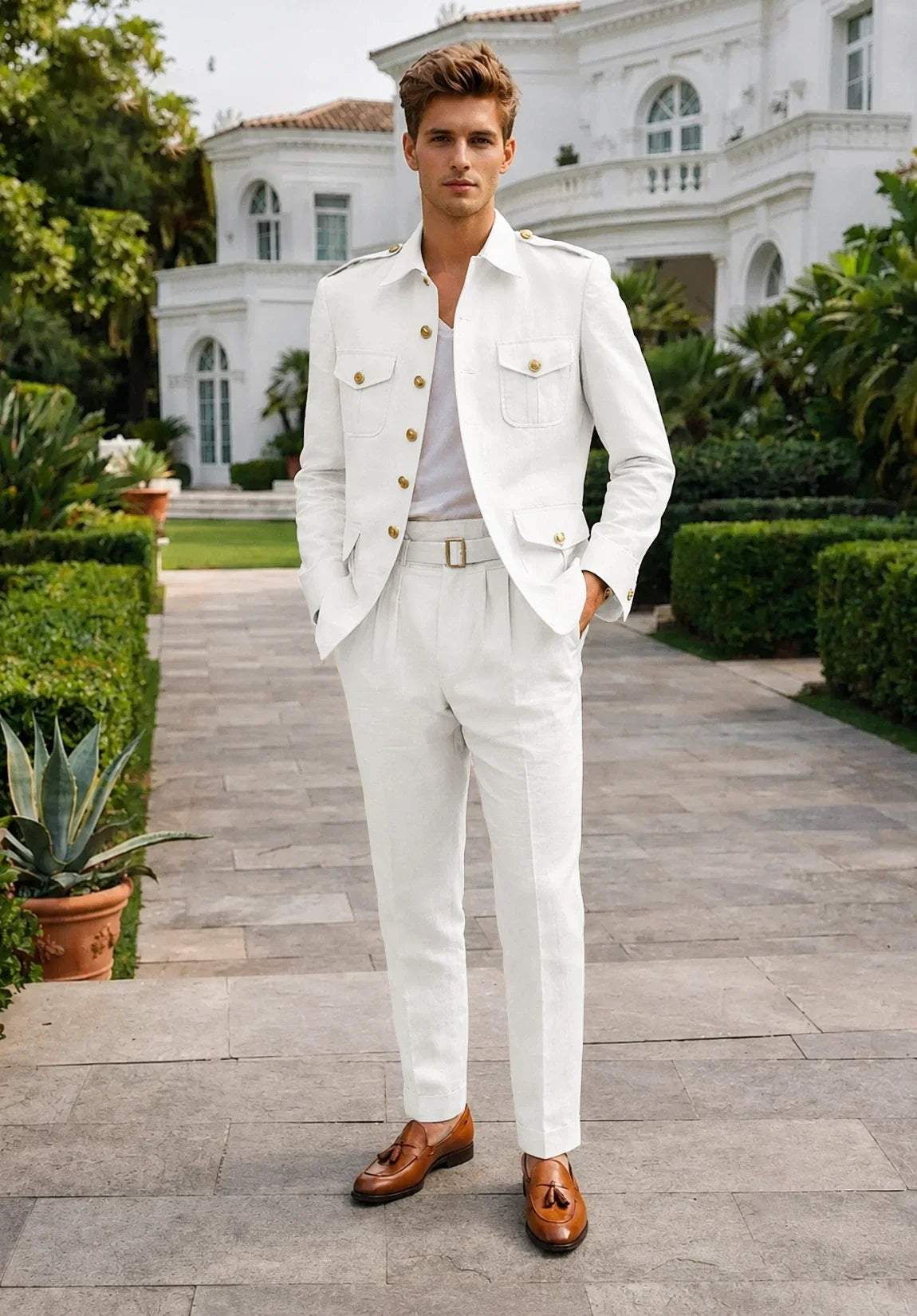 Men's Modern Fit Linen Blend 2 Piece Suit for Ceremonies